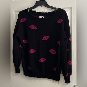 Andree by Unit Black Pink Distressed Lip Sweater Size M